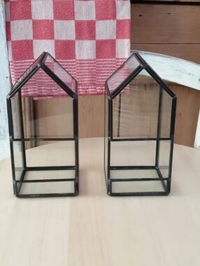 Black Glass and Metal House Terrarium - Set of 2